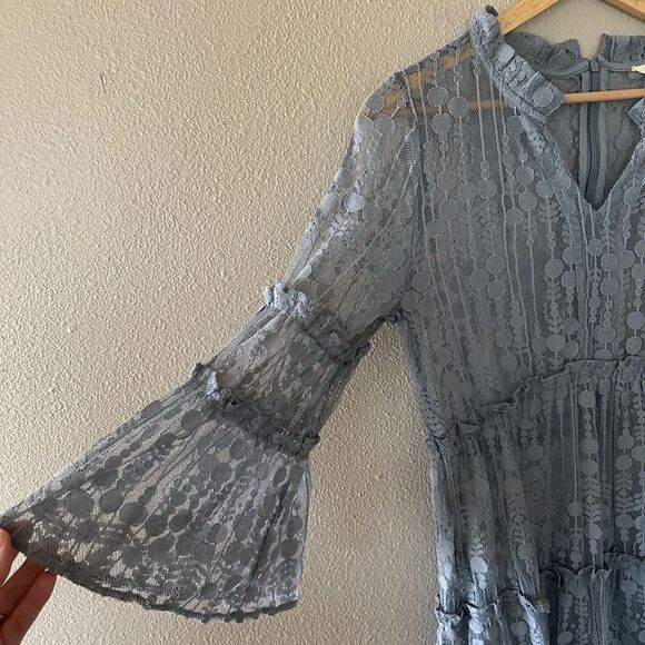 Sundance Ellery Lace Sheer Boho Tiered Bell Sleeve Dress Size S Petite - Picture 4 of 8